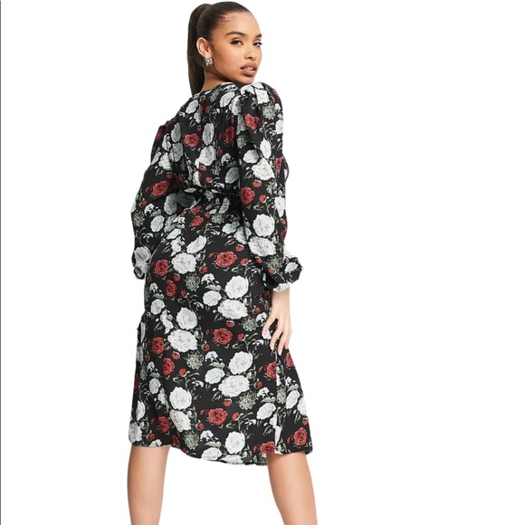 NA-KD Smocked Waist Printed Floral Midi Dress - Picture 3 of 7